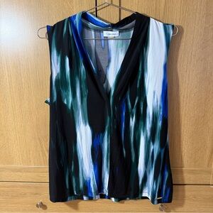 Calvin Klein Blue Green Black Wave Design Blouse